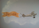 Wall Art by Allyson, plane with banner,plane mural, boys plane mural, boys banner mural, mural, hand painted mural, airplane mural, custom plane mural, wall art