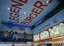 Wall Art by Allyson, Legend Burgers restaurant mural, ceiling logo, hand painted logo,restaurant logo,50's diner mural